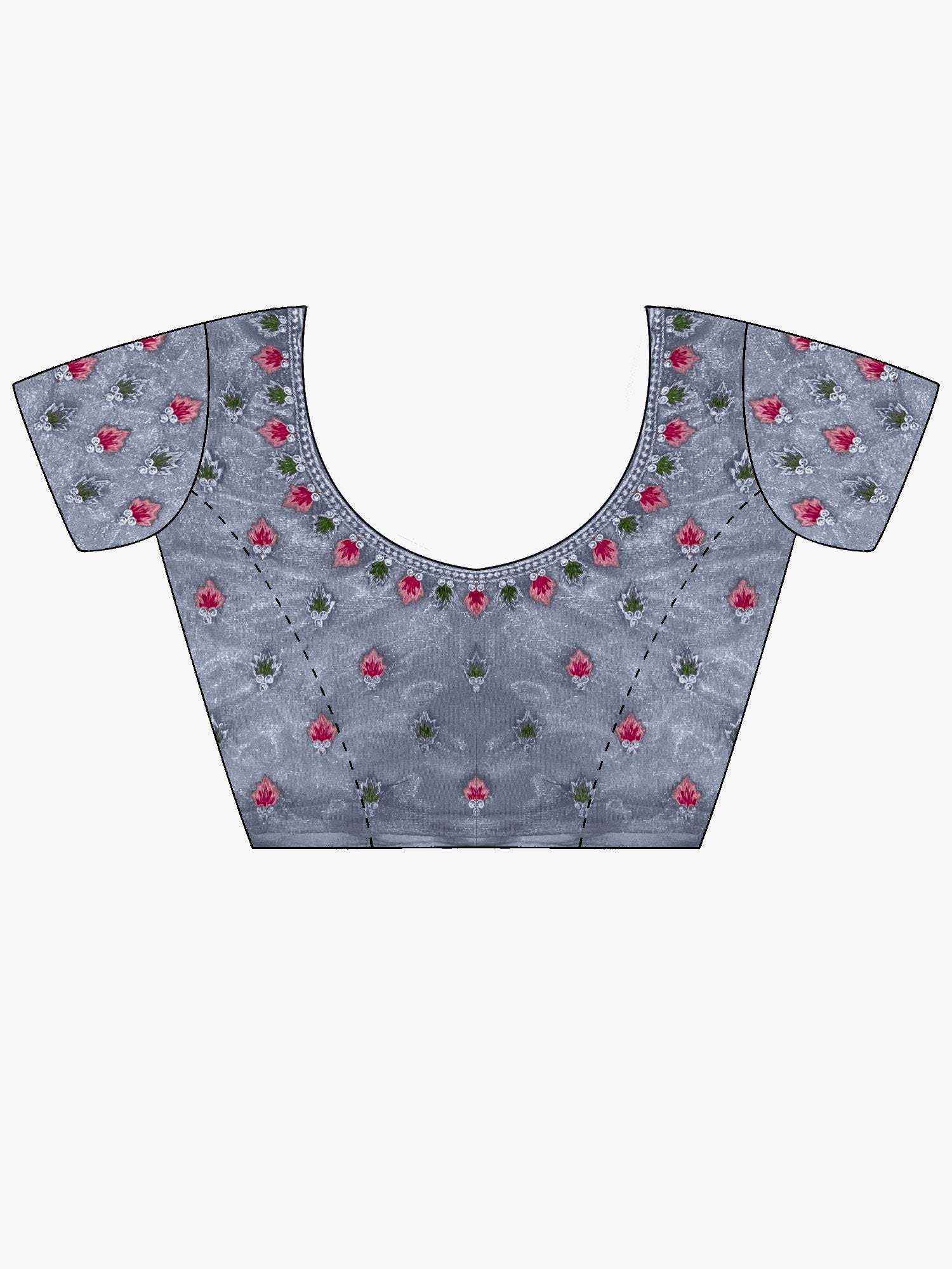 Grey Party Wear Net Embroidered Saree