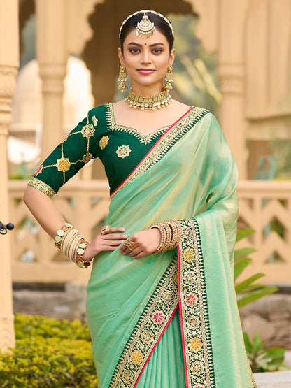 Light Party Wear Satin Silk Embellished Saree