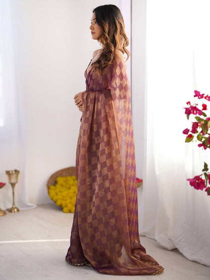 Purple Party Wear Chiffon Embellished Saree
