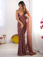 Purple Purple Party Wear Chiffon Embellished Saree