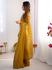 Mustard Party Wear Chiffon Embellished Saree