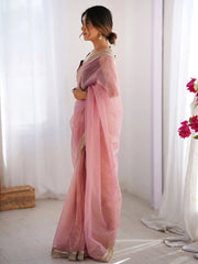 Pink Party Wear Net Embellished Saree