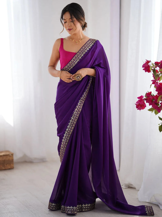 Purple Purple Party Wear Pure Georgette Embellished Saree