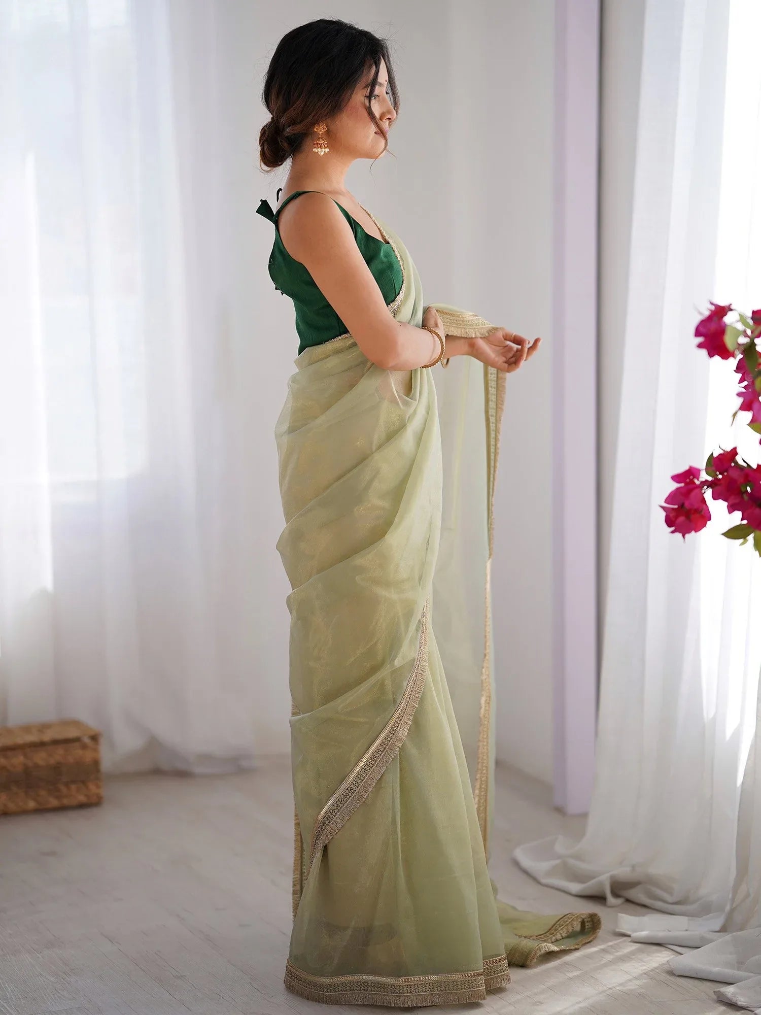 Light Party Wear Net Embellished Saree