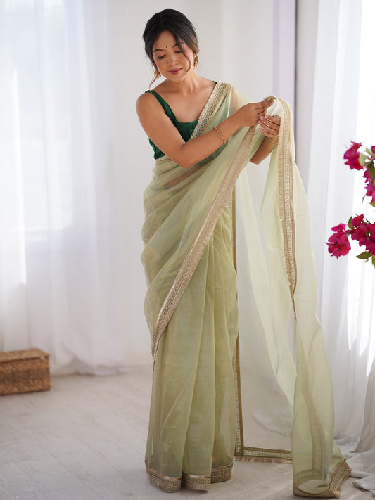 Green Light Party Wear Net Embellished Saree