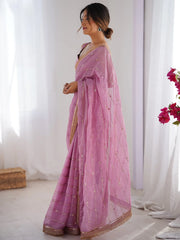 Mauve Party Wear Organza Embellished Saree