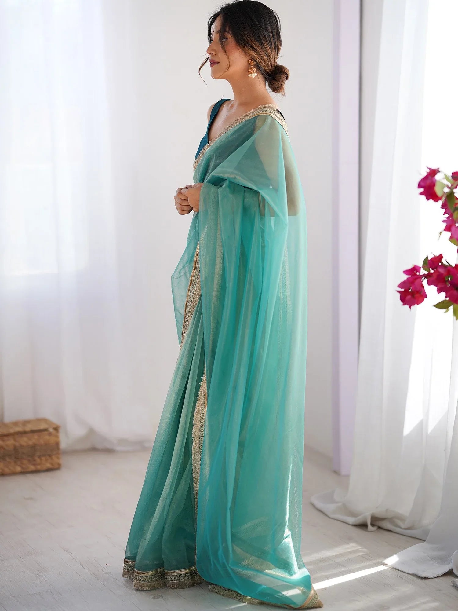 Light Party Wear Net Embellished Saree