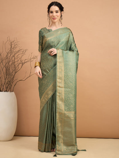 Green Light Banarasi Satin Silk Woven Saree