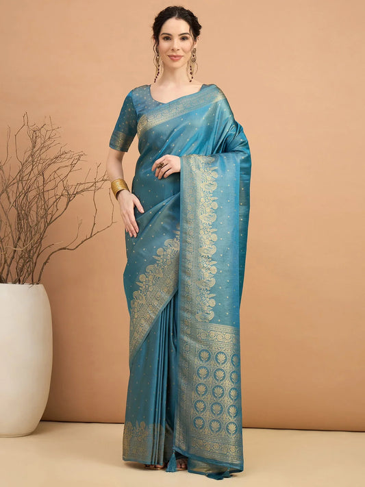 Blue Blue Banarasi Satin Silk Woven Saree