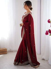 Maroon Party Wear Vichitra Silk Embellished Saree