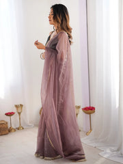 Mauve Party Wear Net Embellished Saree