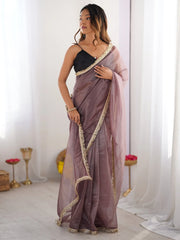 Purple Mauve Party Wear Net Embellished Saree