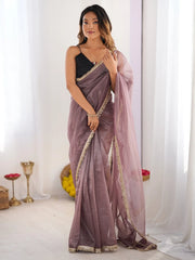 Mauve Party Wear Net Embellished Saree