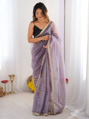 Lavender Lavendar Party Wear Net Embellished Saree