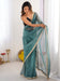 Blue Teal Party Wear Net Embellished Saree