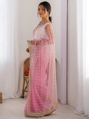 Pink Party Wear Net Embellished Saree