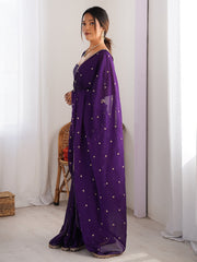 Purple Party Wear Pure Georgette Embellished Saree