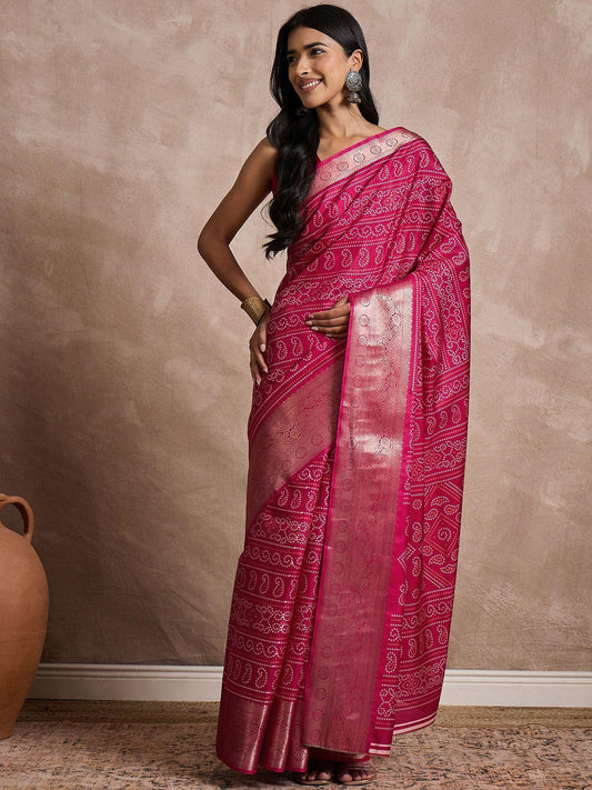 Pink Pink Sungudi Dola Silk Printed Saree