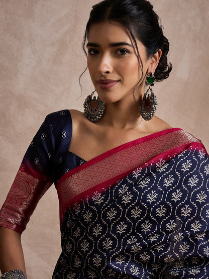 Navy Sungudi Dola Silk Printed Saree