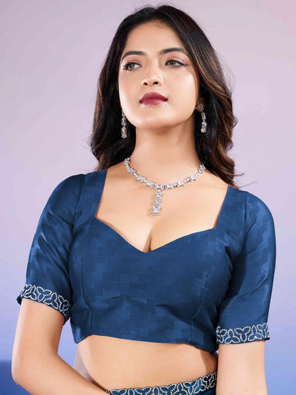 Teal Party Wear Chiffon Embellished Saree