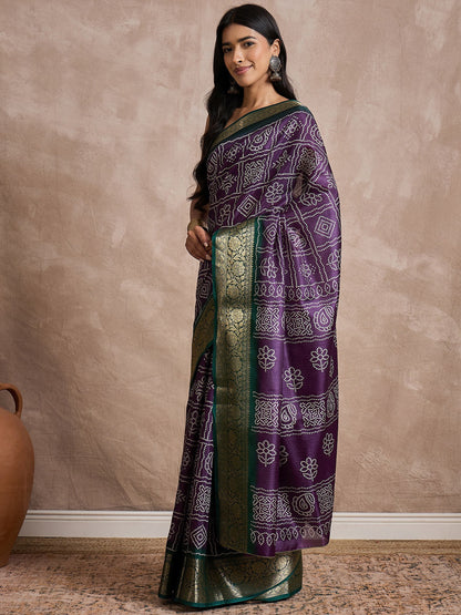 Purple Sungudi Dola Silk Printed Saree