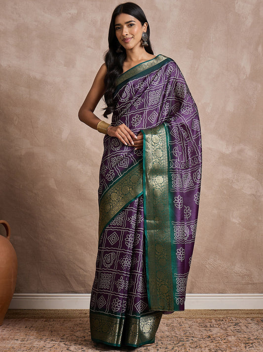 Purple Purple Sungudi Dola Silk Printed Saree