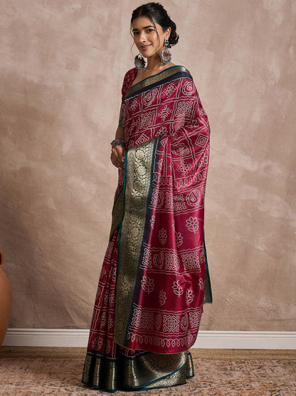 Burgundy Sungudi Dola Silk Printed Saree