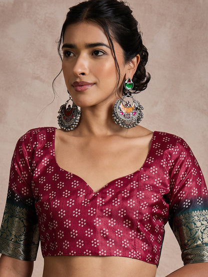 Burgundy Sungudi Dola Silk Printed Saree