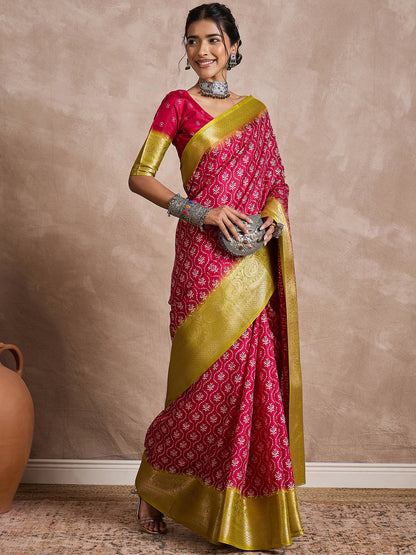 Pink Sungudi Dola Silk Printed Saree