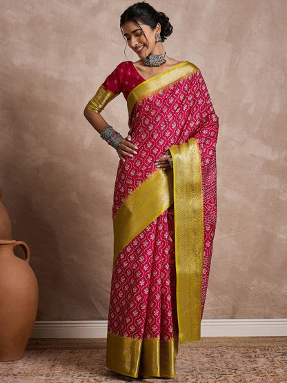 Pink Pink Sungudi Dola Silk Printed Saree