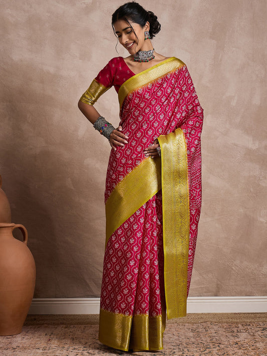 Pink Pink Sungudi Dola Silk Printed Saree