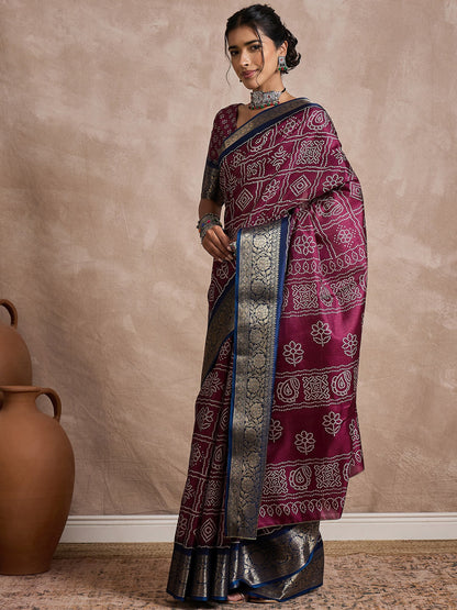 Magenta Sungudi Dola Silk Printed Saree