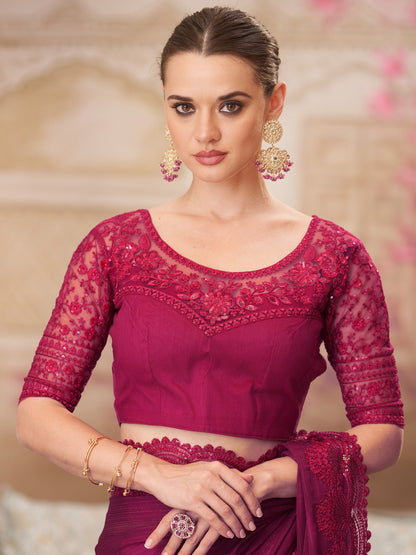 Pink Party Wear Satin Silk Embellished Saree
