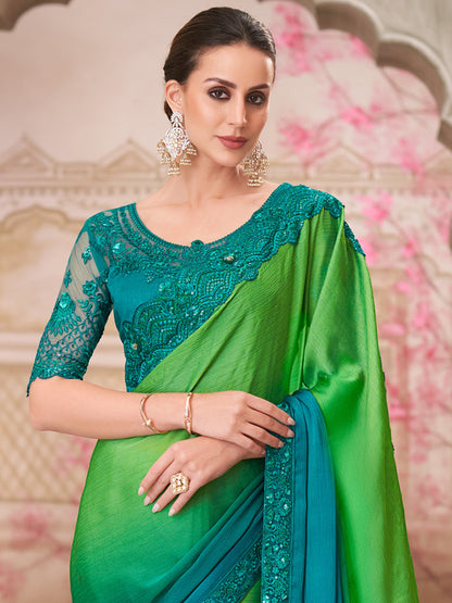 Green Party Wear Pure Chiffon Embellished Saree