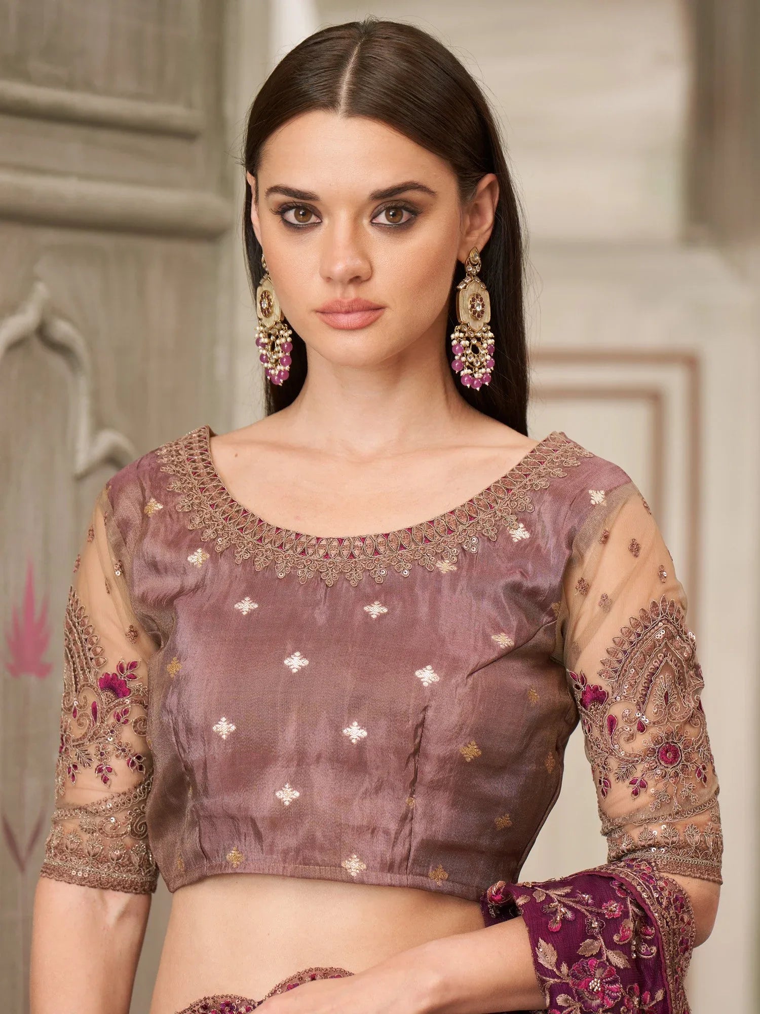 Purple Party Wear Pure Georgette Embellished Saree - The Dori Store