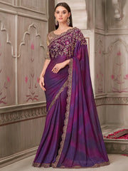 Purple Party Wear Pure Georgette Embellished Saree - The Dori Store