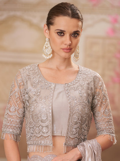 Metallic Party Wear Satin Silk Embellished Saree
