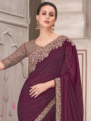 Magenta Party Wear Pure Georgette Embellished Saree - The Dori Store