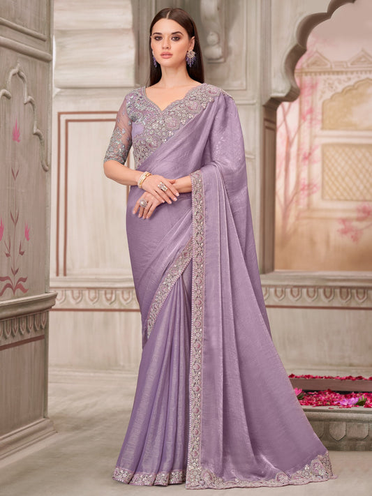 Lavender Lavendar Party Wear Pure Chiffon Embellished Saree