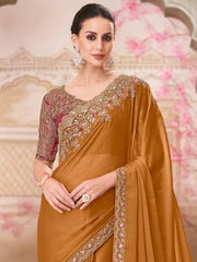 Mustard Party Wear Pure Chiffon Embellished Saree