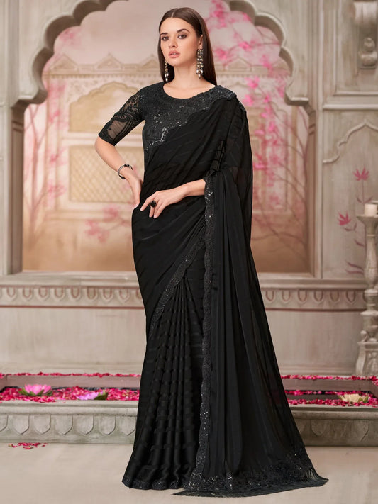 Black Black Party Wear Pure Georgette Embellished Saree
