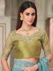 Turquoise Party Wear Pure Georgette Embellished Saree