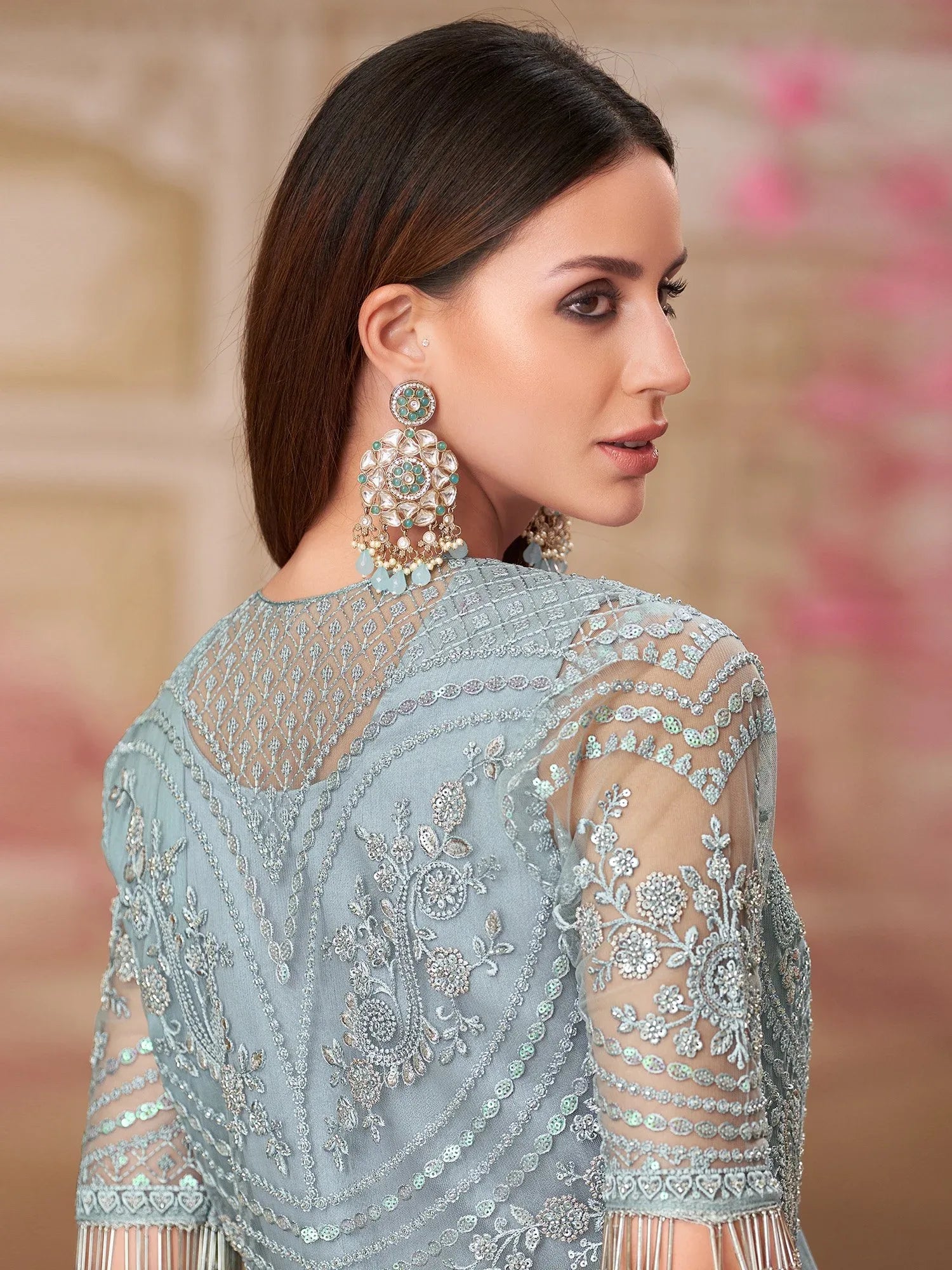 Light Party Wear Pure Georgette Embellished Saree - The Dori Store