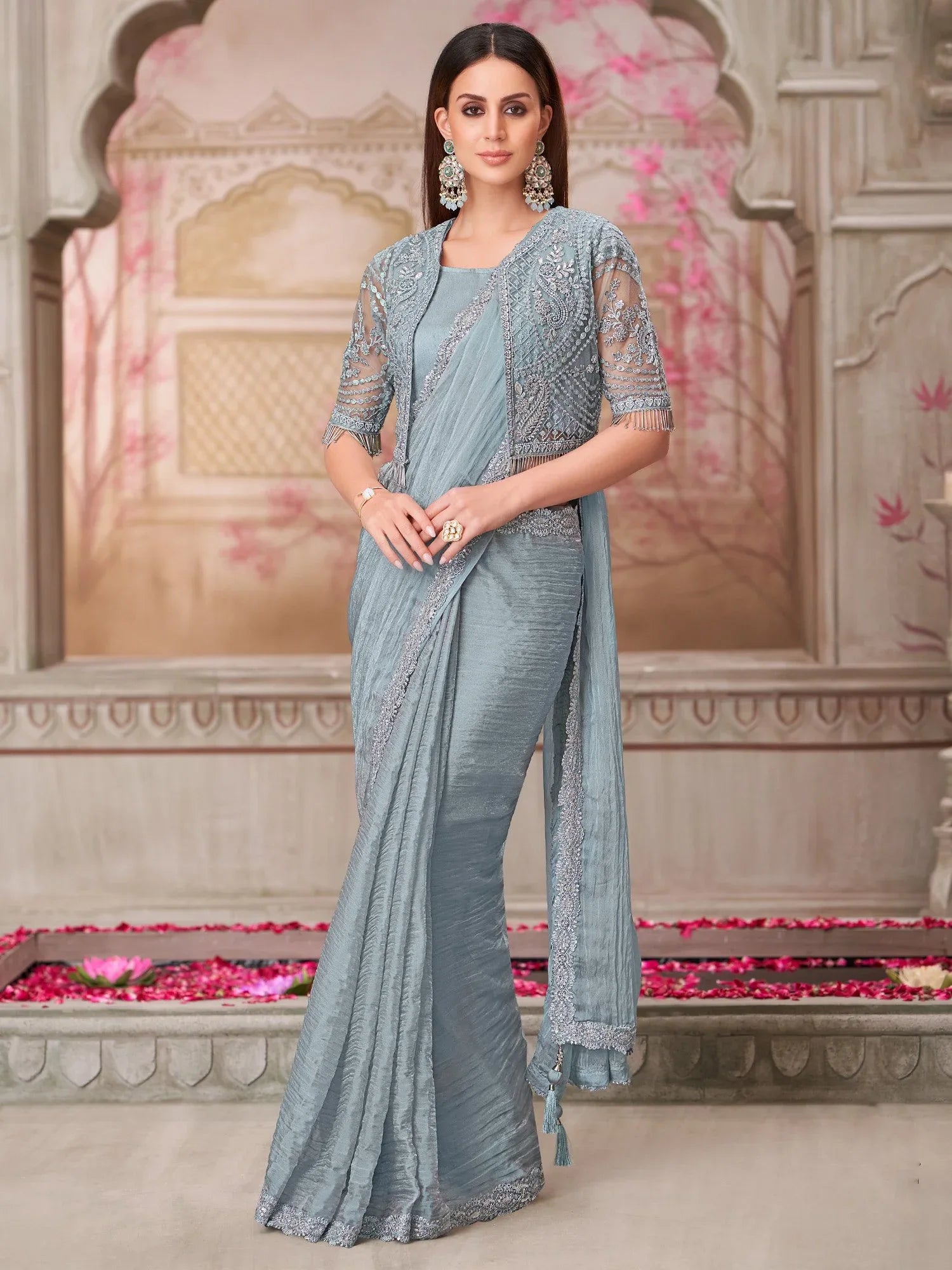 Light Party Wear Pure Georgette Embellished Saree - The Dori Store