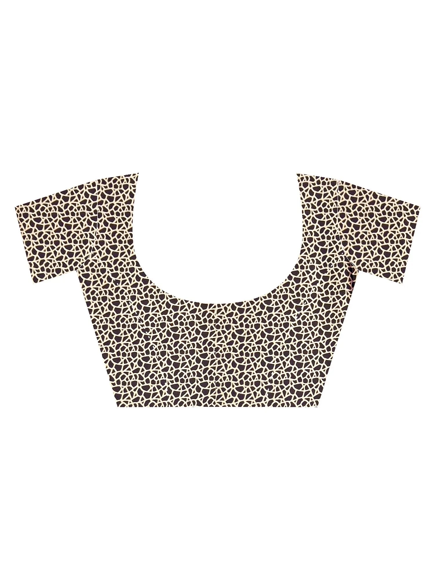 Beige Block Print Crepe Printed Saree