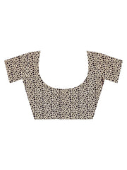 Beige Block Print Crepe Printed Saree