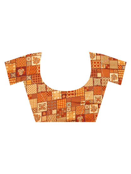 Beige Block Print Crepe Printed Saree