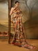 Cream Beige Block Print Crepe Printed Saree