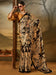 Cream Beige Block Print Crepe Printed Saree