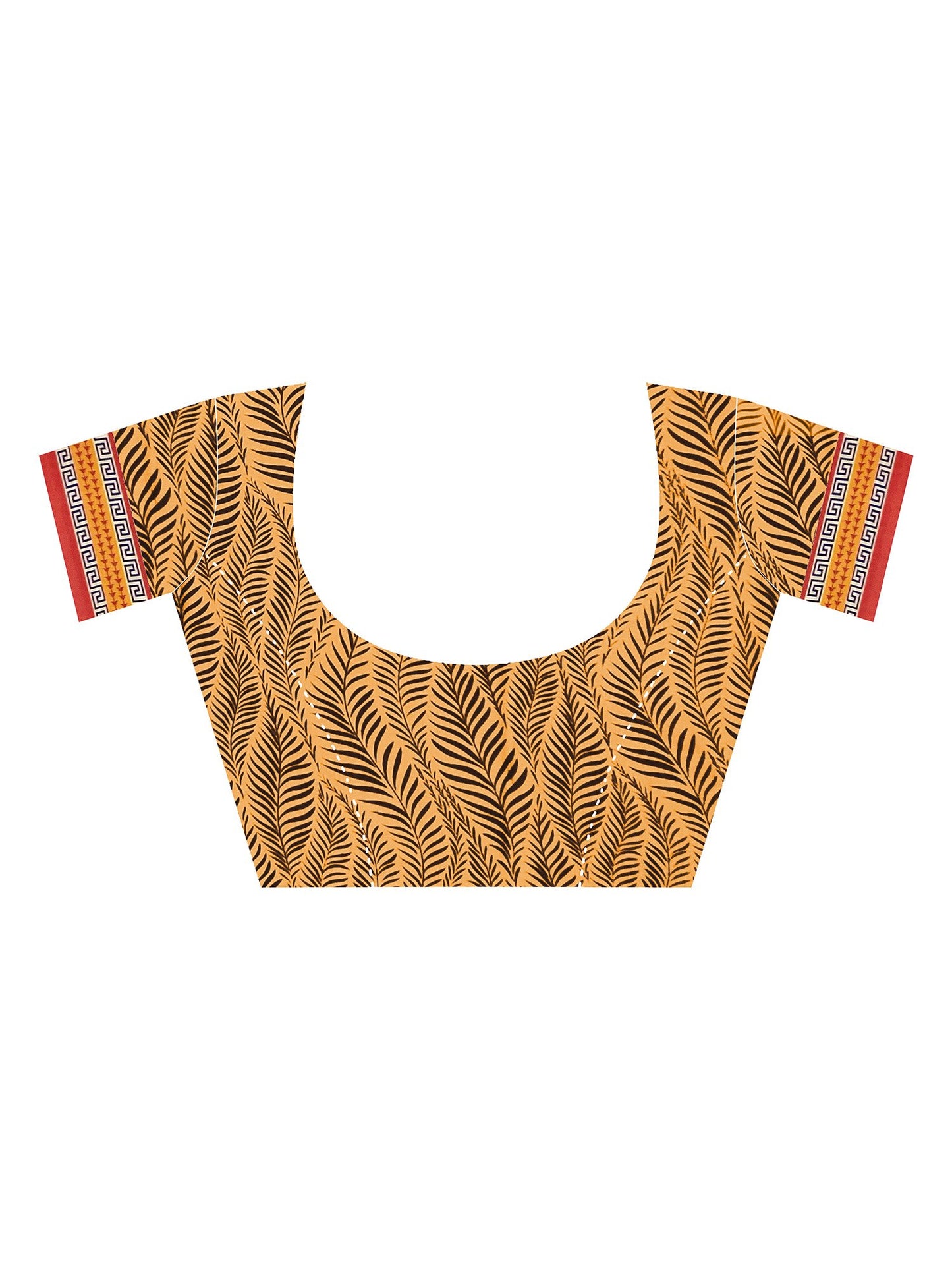 Beige Block Print Crepe Printed Saree